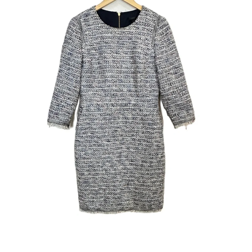 J.Crew Tweed Fringe Dress 3/4 Sleeve‎ Multicolor Women’s Sz 10 NWOT